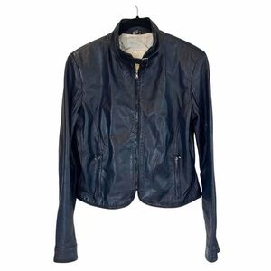 Made in Italy Vera Pelle Navy Blue Leather Moto Jacket